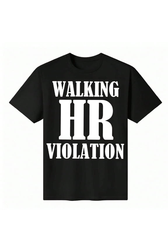 Men's "Walking HR Violation" Graphic T-Shirt - Casual Black Cotton Tee with Bold White Lettering, Round Neck, Short Sleeves, Regular Fit, Ideal for Summer Outdoor Activities & Daily Wear