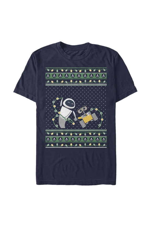 Men's Wall-E Eve Ugly Sweater Graphic Tee Navy Blue Medium