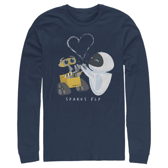 Men's Wall-E Valentine's Day EVE Sparks Fly Long Sleeve Shirt Navy Blue Large