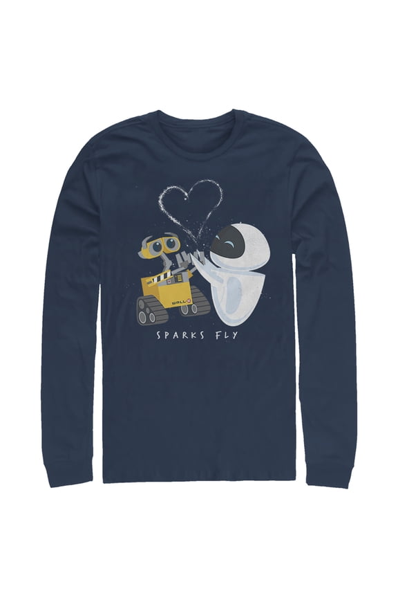 Men's Wall-E Valentine's Day EVE Sparks Fly Long Sleeve Shirt Navy Blue Medium