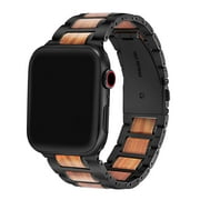 Posh Tech Men's Wallace Black Stainless Steel & Wood Band for Apple Watch - Size 42mm/44mm/45mm/49mm