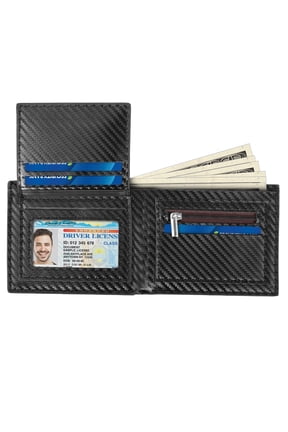 Men's Wallet, 6 Card Slots and 1 ID Window, 2 Cash Compartments, One Zippered Coin Pocket, Simple RFID Front Pocket, Slim Front Pocket Wallet, Black