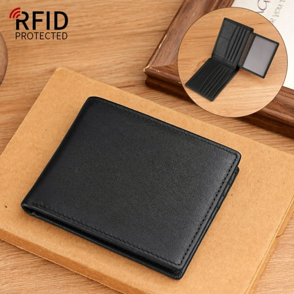Men's Wallet,  Anti-theft Card Swiping Rfid Genuine Leather Wallet  with 2 Id Window and Genuine Cowhide/4.5 * 3.5in