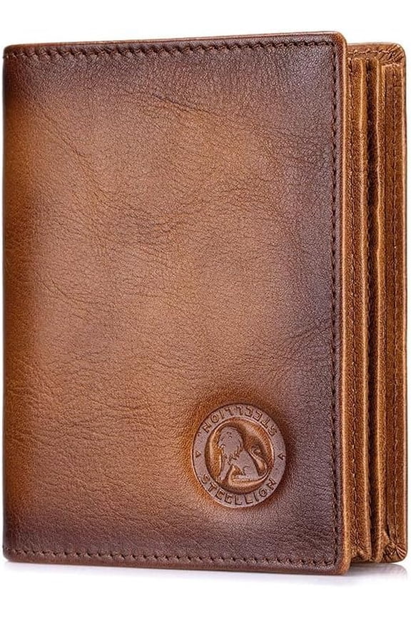 Men's   Wallet, Distressed Bifold with Embossed Logo, 16 Card Slots & RFID Blocking, Timeless Style