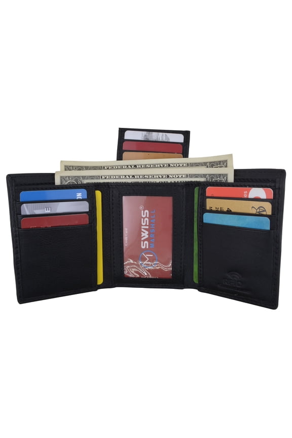 Men's Wallet RFID Genuine Leather Trifold with ID Window and Removable Card Slots