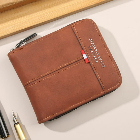 Men's Wallet, Short Soft Pu Leather,short Horizontal Zipper，multi Slot Change Card Holder Wallet/4.5 * 3.7in