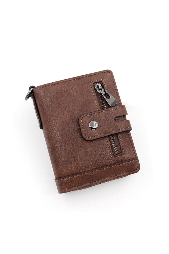 Men's Wallet Vertical Retro 2 Fold Multifunctional Zipper Buckle Coin Pocket Men's Wallet