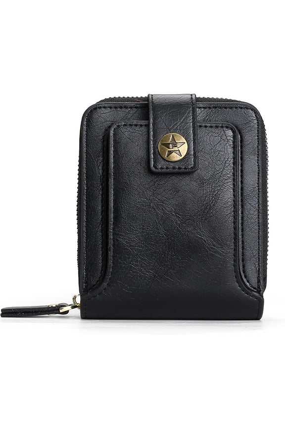 Men's Wallet Zipper PU Leather RFID Blocking Bifold Purse Card Holder with Zipper Coin Pocket and ID Window (Black)