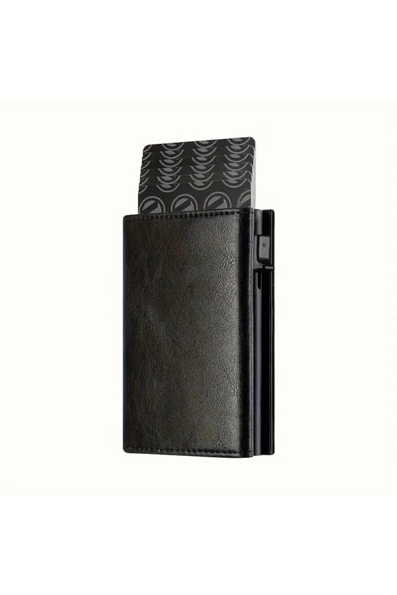 Men's Wallet with Zipper Coin Purse Automatic Pop-up Metal Credit Card Holder Minimalist RFID Blocking Business Card Wallet Idea