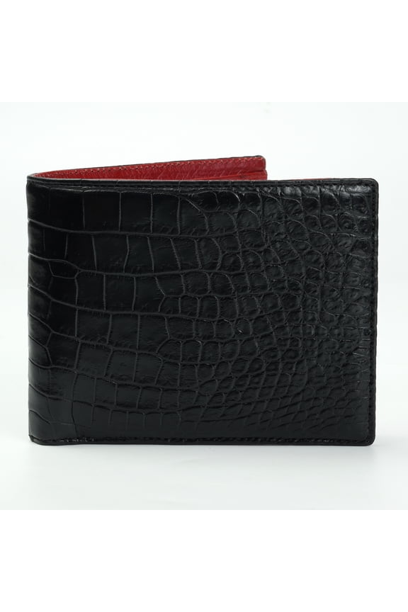 Men's Wallets Leather Bifold Black Red Mix AIIigator & Ostrich Leather Passcase RFID Blocking Exotic Leather Multiple Pocket Holder Billfold Security Money Clip Luxury Handmade Gift Men VIDAMIX-17