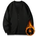 thumbnail image 1 of Men's Warm Cardigan Sweater Solid Color Long Sleeve Sweaters Vintage V Neck Cardigan Thermal Fleece Lined Jackets Black XS, 1 of 3