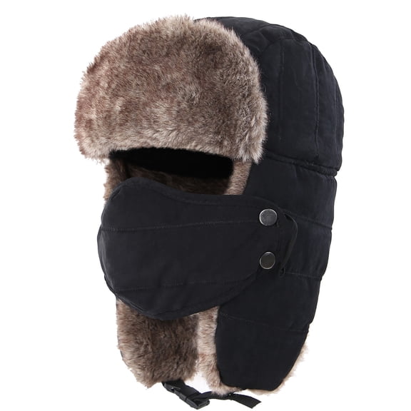 Men's Warm Chunky Trapper Hat Removable Windproof Winter Hats with Mask Ushanka Hat