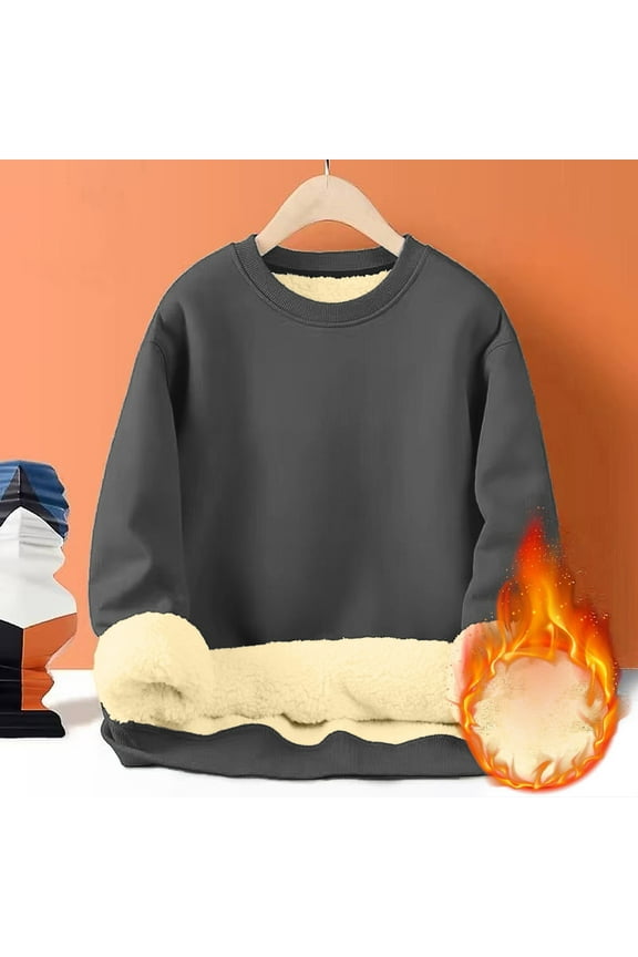 Men's Warm Crewneck Sherpa Lined Fleece Sweatshirt Pullover Tops Dark Gray XL