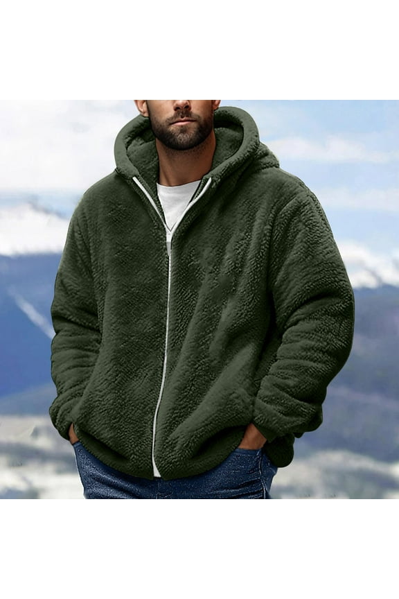 Men's Warm Double-Sided Fleece Coat Zip up Hooded Thick Jacket Fall Winter Casual Soft Outerwear with Pocket New Oversized Outerwear Jackets Army Green M