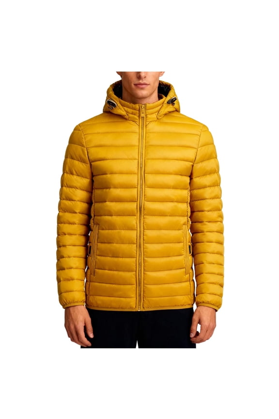 Men's Warm Down Jacket Lightweight Hooded Winter Coats Puffer Jackets with Inner Pockets Black 2XS