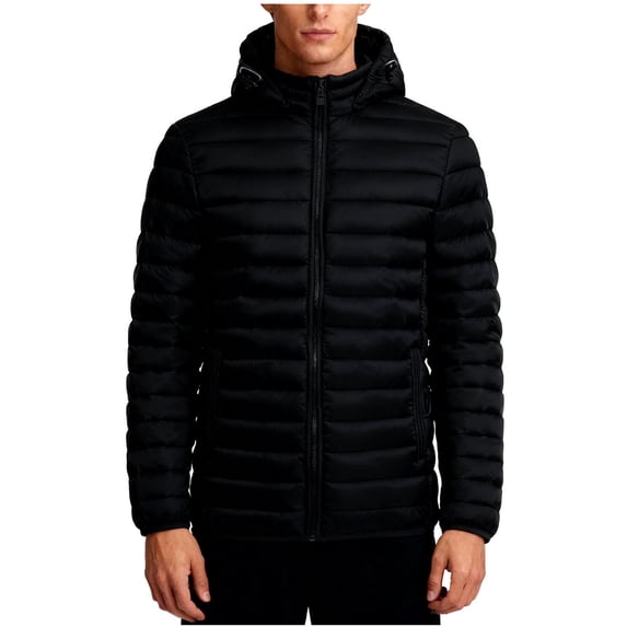 Men's Warm Down Jacket Lightweight Hooded Winter Coats Puffer Jackets with Inner Pockets Dark Blue S
