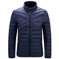 thumbnail image 1 of Men's Warm Down Jacket Lightweight Hooded Winter Coats Puffer Solid Jackets with Zipper Pockets Blue L, 1 of 5