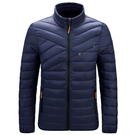Men's Warm Down Jacket Lightweight Hooded Winter Coats Puffer Solid Jackets with Zipper Pockets Blue L