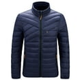 thumbnail image 1 of Men's Warm Down Jacket Lightweight Hooded Winter Coats Puffer Solid Jackets with Zipper Pockets Blue M, 1 of 5