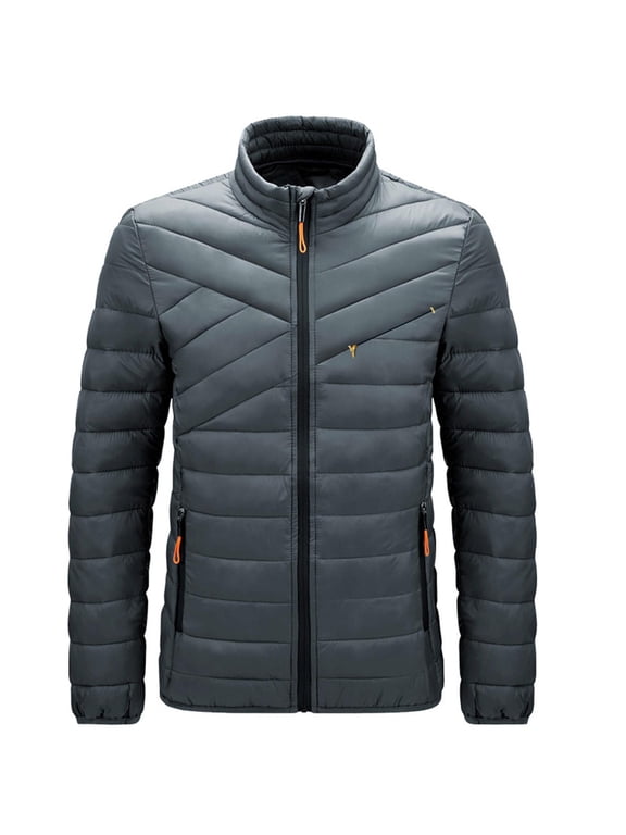 Men's Warm Down Jacket Lightweight Hooded Winter Coats Puffer Solid Jackets with Zipper Pockets Gray M
