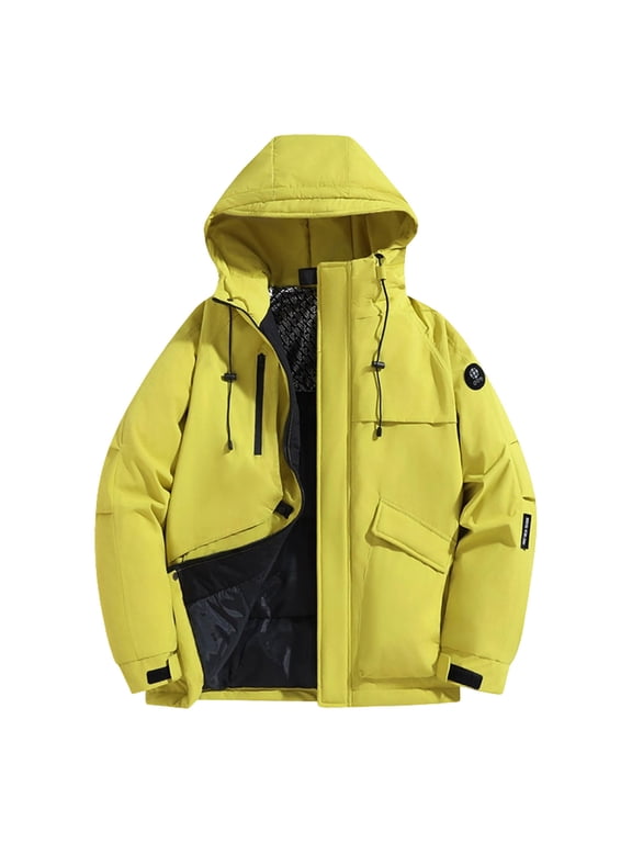 Men's Warm Down Jackets Thick Fall Winter Warm Windbreaker Full Zip Casual Hooded Waterproof Jacket Army Green S