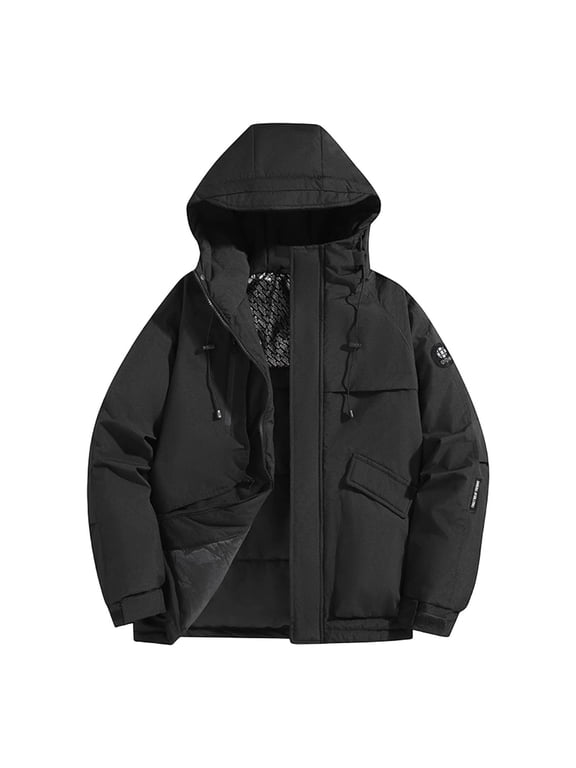 Men's Warm Down Jackets Thick Fall Winter Warm Windbreaker Full Zip Casual Hooded Waterproof Jacket