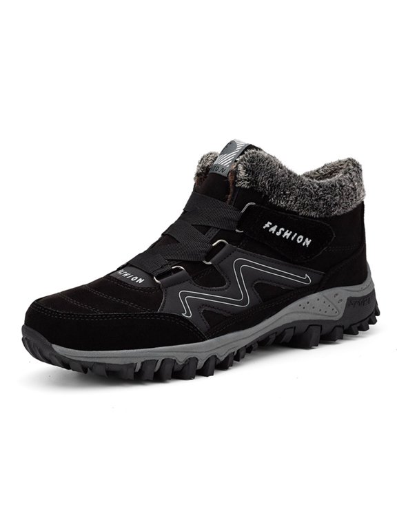 Men’s Warm Fleece-Lined Snow Boots, Outdoor Winter Ankle Boots, Non-Slip Thick Sole Insulated Hiking Boots, Big Size Lightweight Warm Cotton Shoes