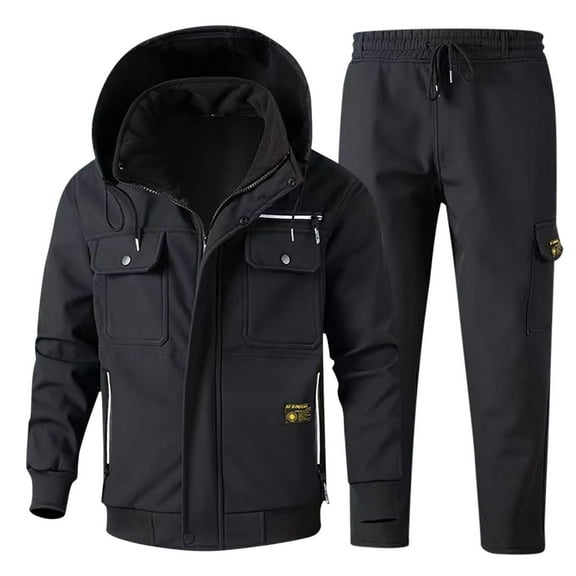 Men's Warm Insulated Jacket and Pants Set, Thick Lined Workwear for Autumn and Winter, Durable Outdoor Clothing