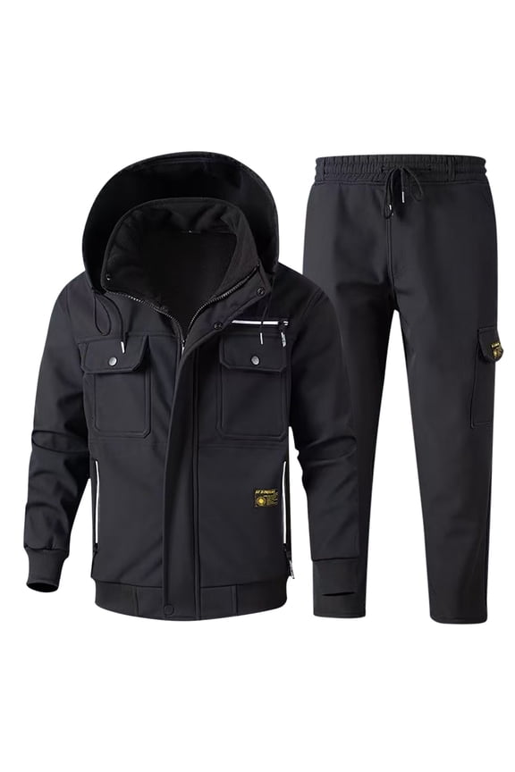 Men's Warm Insulated Jacket and Pants Set, Thick Lined Workwear for Autumn and Winter, Durable Outdoor Clothing