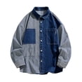 thumbnail image 1 of Men's Warm Jacket 2023 Jacket Men's Denim Patchwork Long Sleeved Shirt Handsome Stylish Loose Casual Fashion Coat, 1 of 4