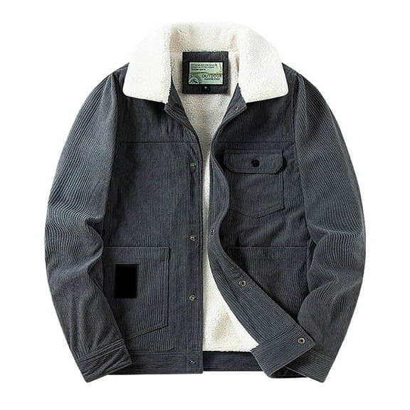 Men's Warm Jacket Winter Corduroy Lapel Casual Coat Lightweight Comfortable Outdoor