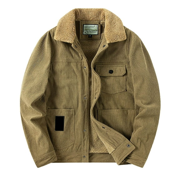 Men's Warm Jacket Winter Corduroy Lapel Casual Coat Lightweight Comfortable Outdoor