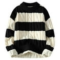 thumbnail image 1 of Men's Warm Knit Sweater Coat Autumn Winter Crewneck Loose Thickened Striped Casual Pullover Soft Comfortable Stylish Outwear, 1 of 2