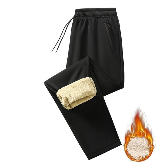 Men's Warm Pants Solid Color Lamb Fleece Casual Versatile Sanitary Pants Zipper Pocket Men's Pants New Tactical Men's Active Work Pants Black M