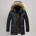 thumbnail image 1 of Men's Warm Parka Ski Jacket Solid Zipper Puffer Jacket Long Winter Hooded Coat With Removable Faux Fur Hood Black XXXXXL, 1 of 3