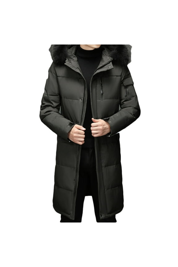 Men's Warm Parka Waterproof Down Jacket Long Winter Coat with Removable Hood Faux Fur Trim