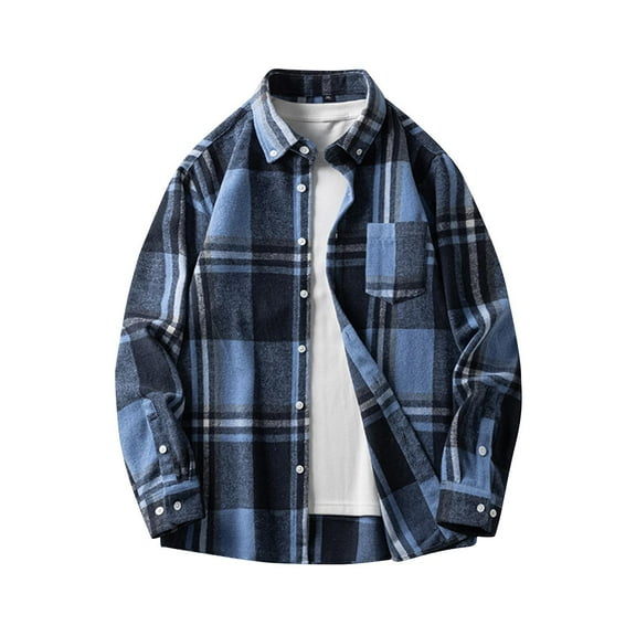 Men's Warm Plaid Jacket Loose Youth Long Sleeve Shirt Fashion Coat Outwear