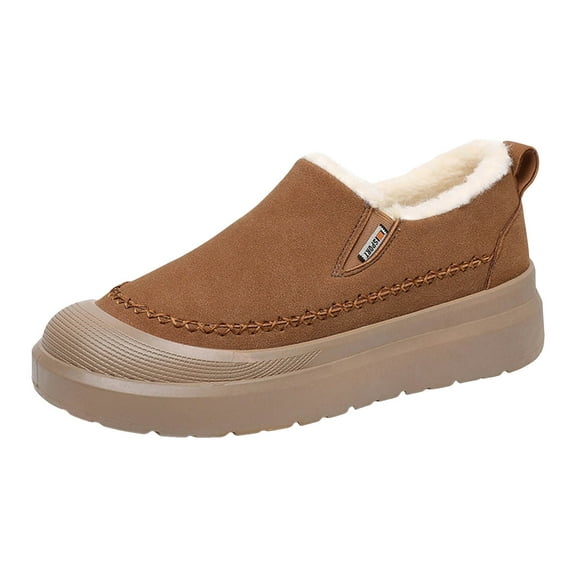 Men's Warm Platform Cotton Shoes Comfortable Plush Slip On Sneakers Fleece Lined Non Slip Short Chelsea Boots Brown Size 8.5