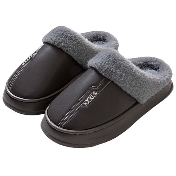 Men's Warm Plush Lined Slippers Waterproof House Shoes Thick Sole Anti Slip Indoor Outdoor Cozy Closed Toe Mules Winter Fuzzy Slippers