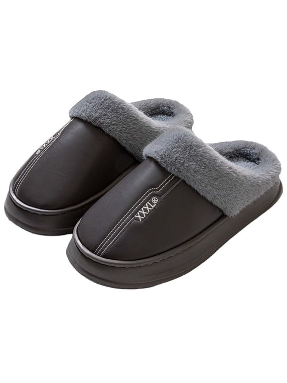 Men's Warm Plush Lined Slippers Waterproof House Shoes Thick Sole Anti Slip Indoor Outdoor Cozy Closed Toe Mules Winter Fuzzy Slippers