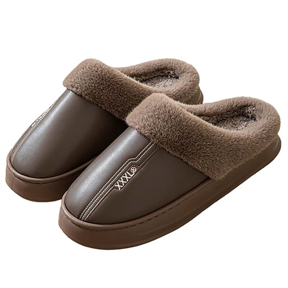Men's Warm Plush Lined Slippers Waterproof House Shoes Thick Sole Anti Slip Indoor Outdoor Cozy Closed Toe Mules Winter Fuzzy Slippers