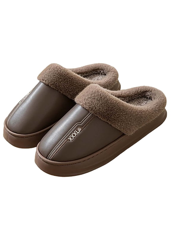 Men's Warm Plush Lined Slippers Waterproof House Shoes Thick Sole Anti Slip Indoor Outdoor Cozy Closed Toe Mules Winter Fuzzy Slippers