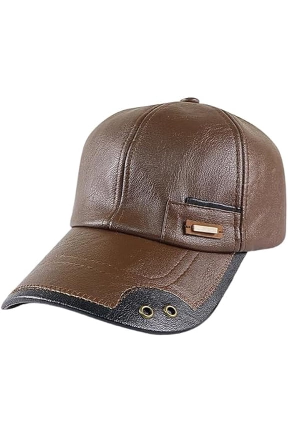 Men's Warm Pu Leather Baseball Cap Trucker Hat Dad Hat Fishing Hunting Cap with Button Hole Front Design(wwx)