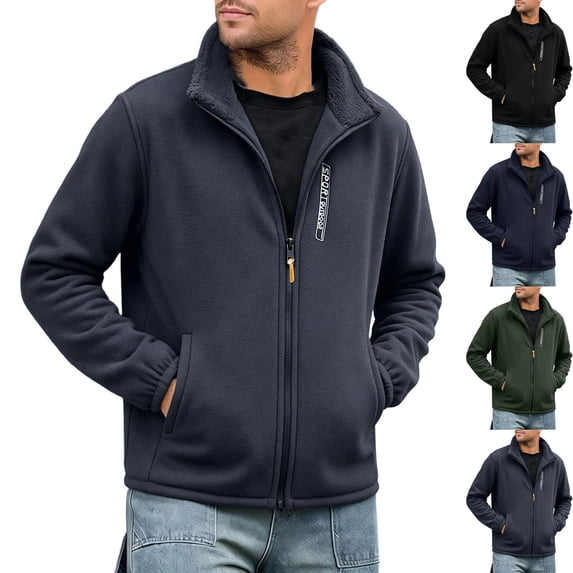 Men's Warm Sherpa Fleece Lined Jacket Thermal Heavyweight Full Zip Stand Collar Outerwear Coat with Pockets for Hiking Cold Weather, Gray, XL