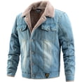 thumbnail image 1 of Men's Warm Sherpa Lined Denim Jacket Button Pockets Classic Trucker Outerwear Blue 3XL, 1 of 8