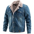 thumbnail image 1 of Men's Warm Sherpa Lined Denim Jacket Button Pockets Classic Trucker Outerwear Dark Blue M, 1 of 9