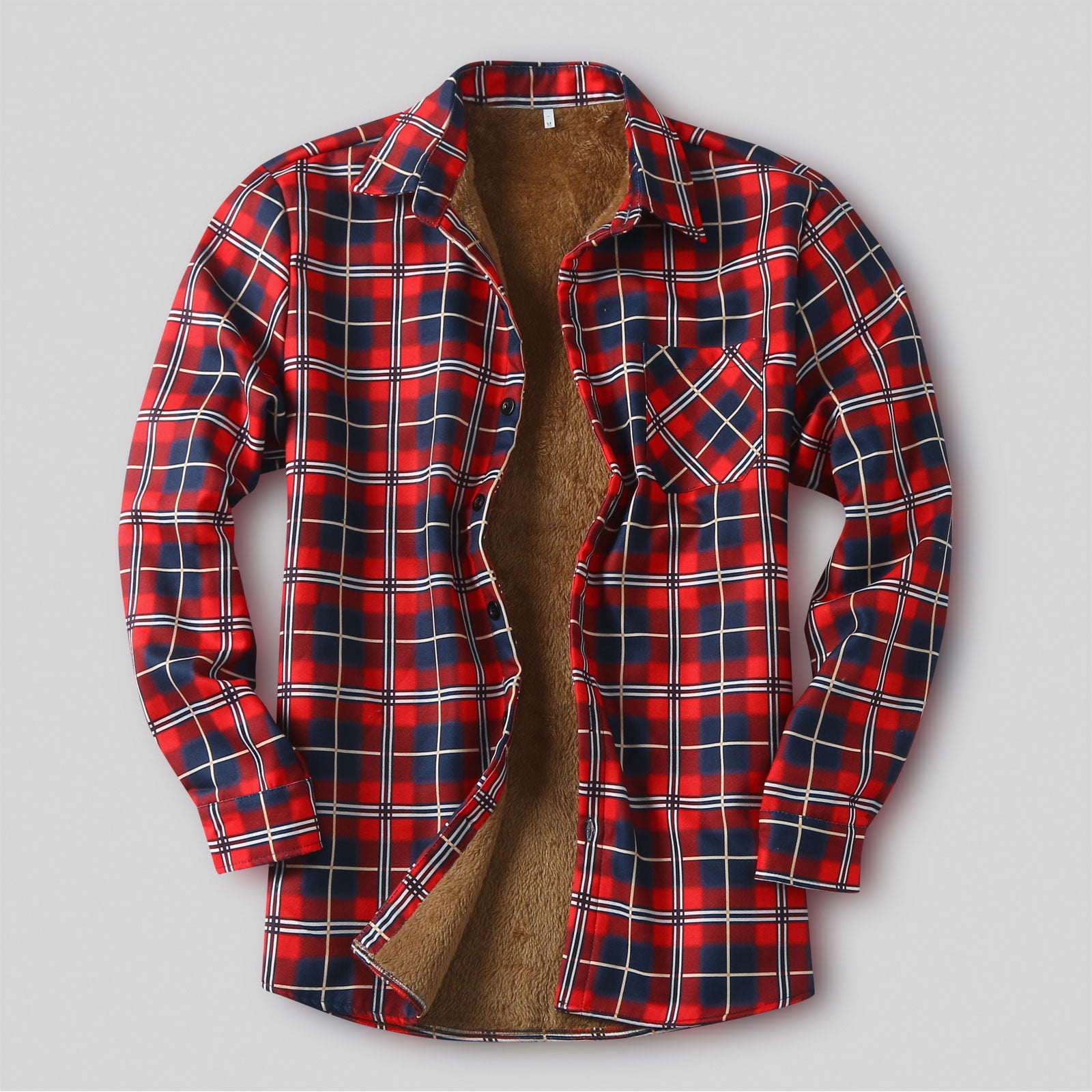 Men's Warm Sherpa Lined Fleece Plaid Flannel Shirt Jacket,Men's Plaid Long  Sleeve Flannel Lined Buttoned Shirt, Winter Windproof and Warm Jacket