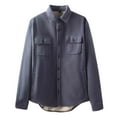 thumbnail image 1 of Men's Warm Sherpa Lined Fleece Shirt Corduroy Button Down Shirts Chunky Thermal Long Sleeve Jacket with Flap Pockets (XL, Navy), 1 of 9