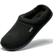 WOTTE Men's Warm Soft Slippers Memory Foam Suede Clogs Plush Shearling Lining Slip on House Shoes Indoor Outdoor Black, Size 13-14