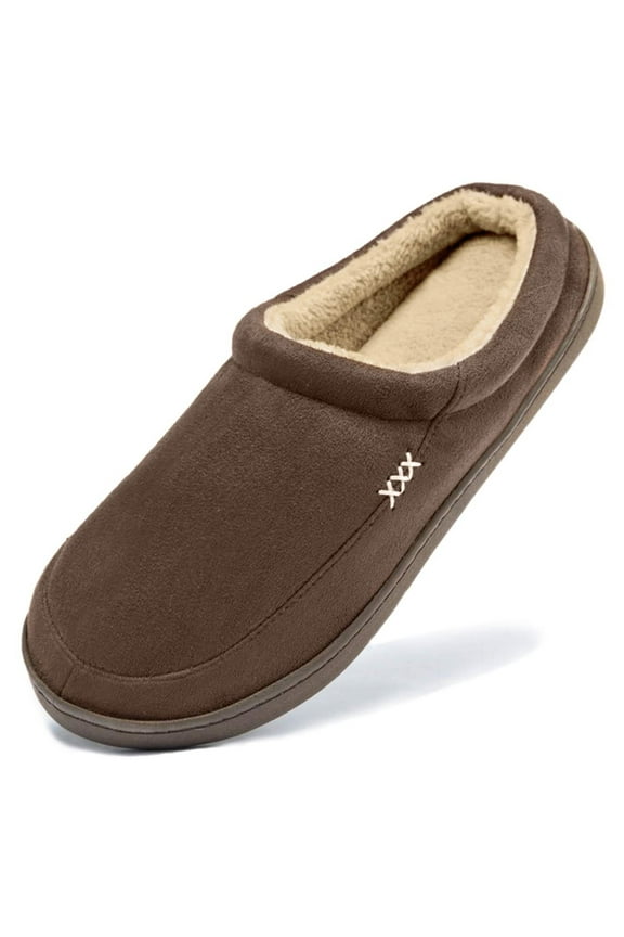 Men's Warm Soft Slippers Memory Foam Suede Clogs Plush Shearling Lining Slip on House Shoes Indoor Outdoor Brown Coffee, Size 9-10